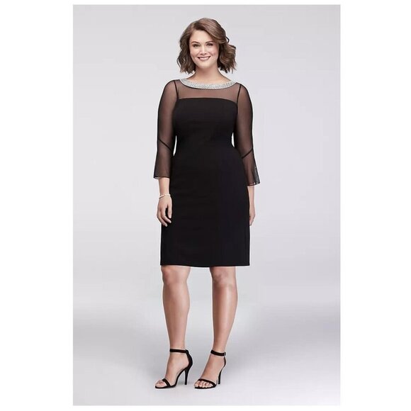 Alex Evenings Dress Womens 16 Black Sheath Rhinestone Mesh Overlay Party Formal - Picture 1 of 8